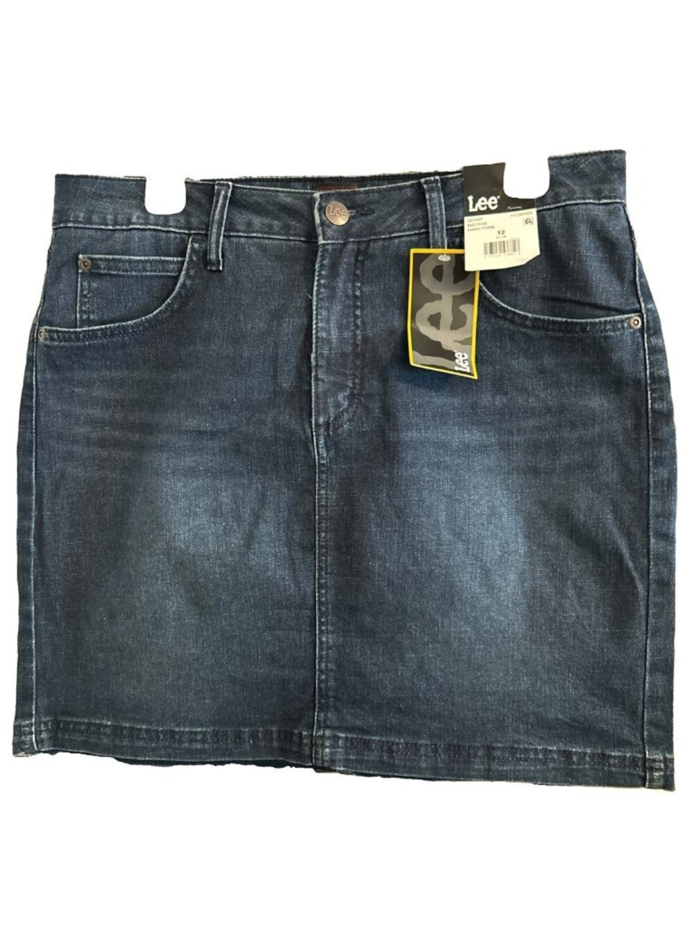 Lee Dark Form Size 12 Cotton/Poly/Elastane Mid-Rise Dark Blue Reg Fit Skort New